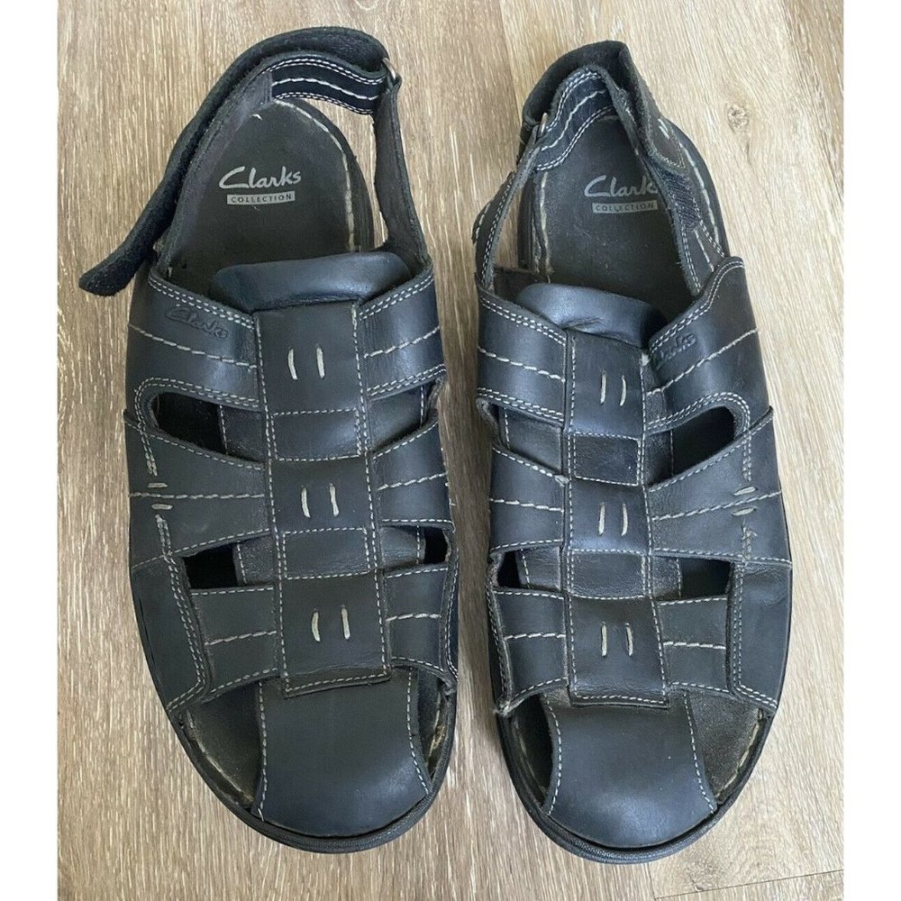 Clarks Men’s Black Sandals Fisherman Leather Closed Toe Shoes Size 13
